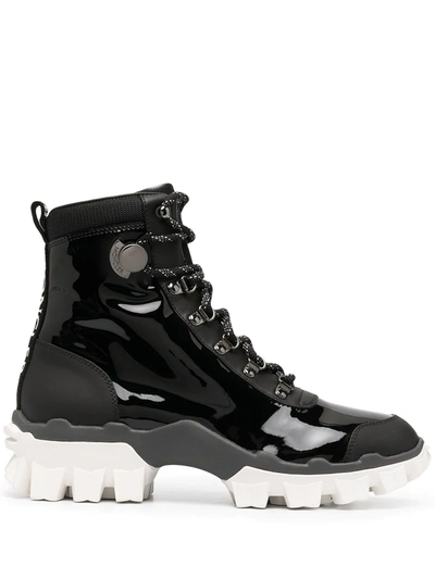 Moncler Helis Stivale Leather Lace-up Hiking Combat Boots In Black