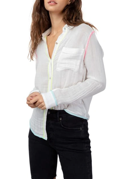 Rails Ellis Cotton Shirt In White Neon Detail