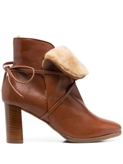 L'autre Chose Shearling-trimmed Heeled Boots In Brown