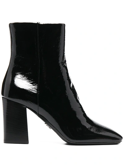 Prada 90mm Patent Ankle Boots In Black