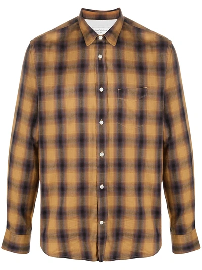 Officine Generale Check-pattern Long-sleeve Shirt In Brown
