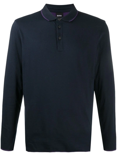 Hugo Boss Long-sleeved Polo Shirt In Blue