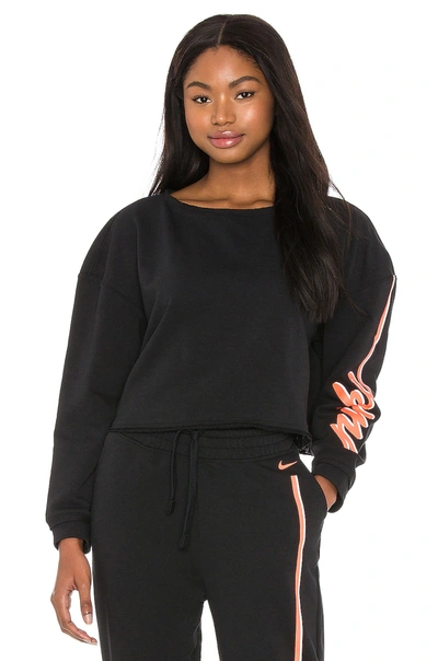 Nike Fleece Femme Crew Sweatshirt In Black & Bright Mango