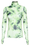 Afrm Zadie Semi Sheer Turtleneck In Lime Green Tie Dye