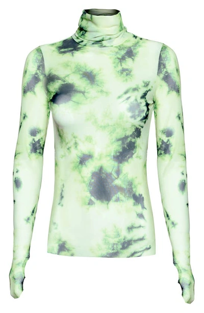 Afrm Zadie Semi Sheer Turtleneck In Lime Green Tie Dye