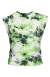 Afrm Billie Side Ruched Crop Tank In Lime Green Tie Dye