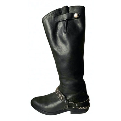 Pre-owned Golden Goose Leather Riding Boots In Black