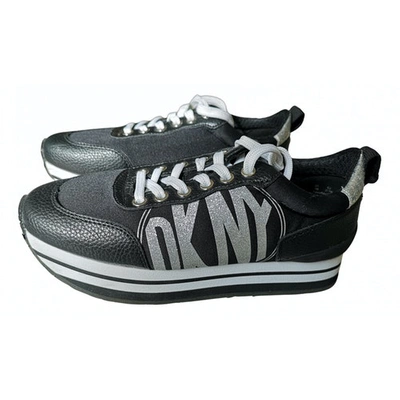 Pre-owned Dkny Leather Trainers In Black