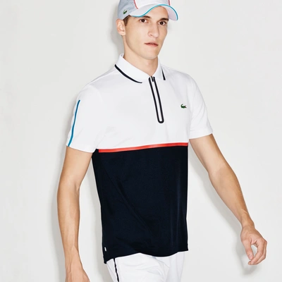 Lacoste Men's Sport Ultra Dry Zip Pique Knit Tennis Polo Shirt - White/navy  Blue-etna Red- | ModeSens