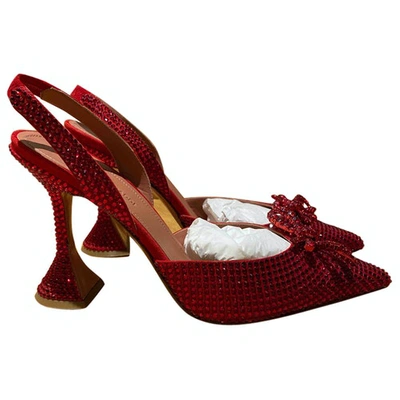 Pre-owned Amina Muaddi Red Glitter Heels