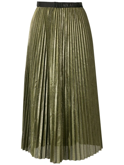 Armani Exchange Metallic-effect Plissé Skirt In Gold