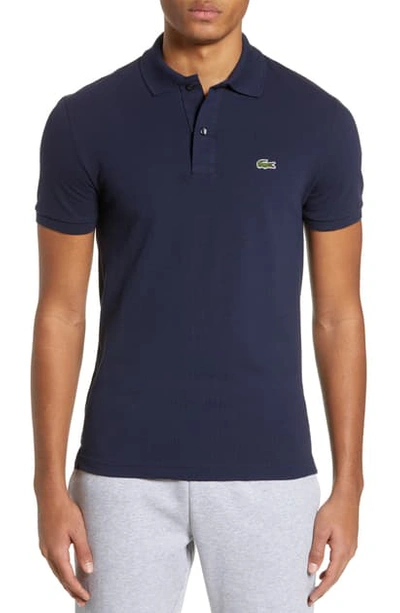 Lacoste Slim Fit Pique Polo In Navy Blue