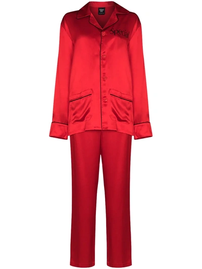 More Joy Womens Red Special-print Silk-satin Pyjama Set S In Rot