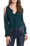 1.state 1. State Ruffle Cold Shoulder Top In Green Forest