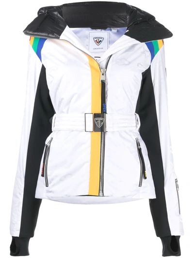 Rossignol Stripe-print Belted Down-filled Ski Jacket In White
