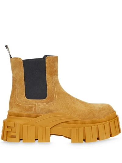 Fendi Yellow Suede Chelsea Boots In Jaune