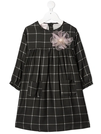 Mariuccia Milano Kids' Flower Appliqué Checked Dress In Black