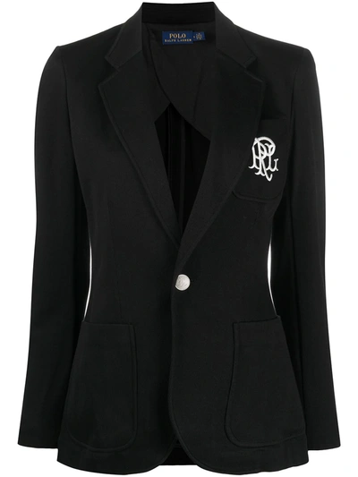 Polo Ralph Lauren Embroidered-logo Single-breasted Blazer In Black