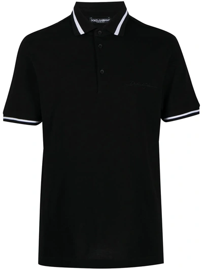 Dolce & Gabbana Embroidered-logo Polo Shirt In Black