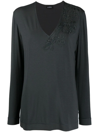 La Perla Lace-trimmed Long-sleeved T-shirt In Grey
