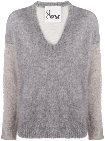 8pm V-neck Fine-knit Jumper In Grey