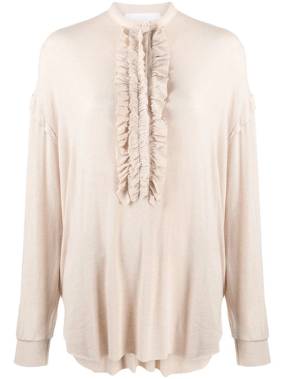 8pm Ruffle-detail Long-sleeve Blouse In Neutrals