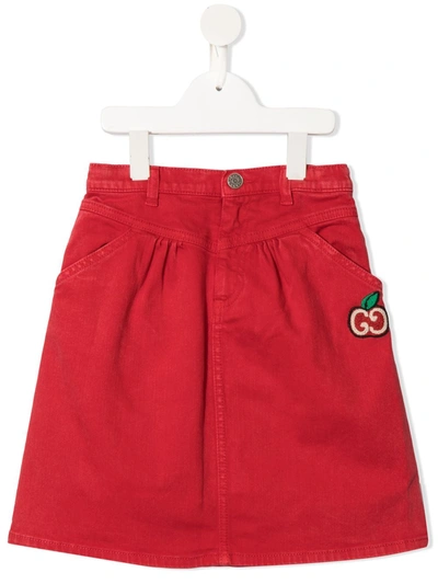 Gucci Kids' Apple Gg Denim Skirt In Red