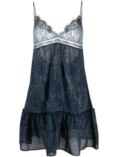 La Perla Lace-trimmed Logo-print Dress In Blue