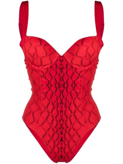 Noire Swimwear Snakeskin Print Push-up Swimsuit In Red