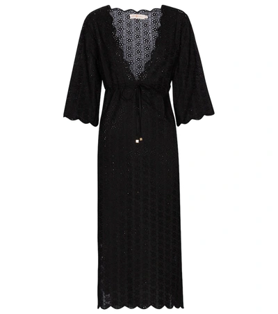 Tory Burch Scalloped Broderie Anglaise Cotton Kaftan In Black