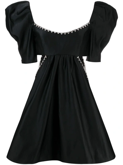 Area Puff-sleeved Cut-out Flared Dress In Black