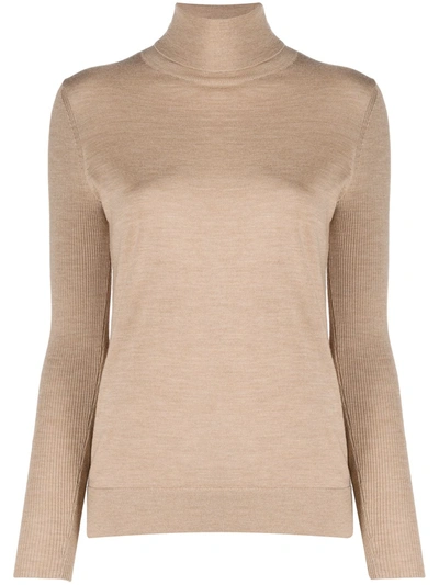 Hugo Boss Roll Neck Jumper In Neutrals