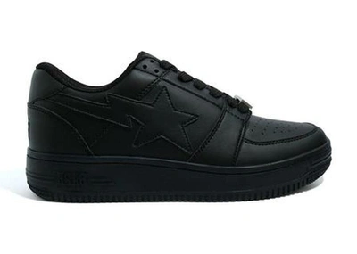 Pre-owned Bape A Bathing Ape  Sta Low Black Leather 20th Anniversary In Black/black