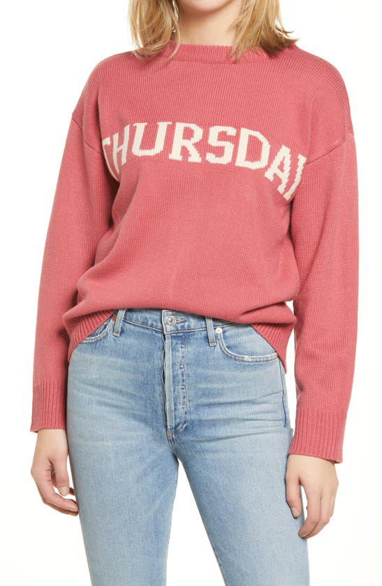 English Factory Weekday Motif Sweater In Ruby | ModeSens
