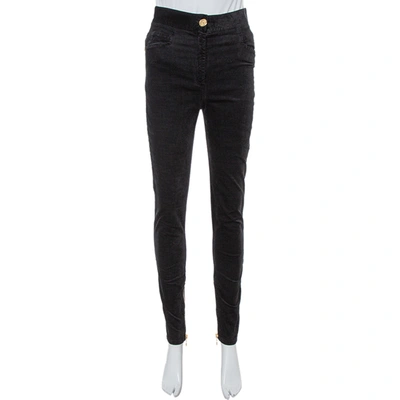 Pre-owned Balmain Black Velvet Tapered Jeans M