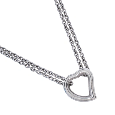 Pre-owned Saint Laurent Heart Motif Silver Double Strand Necklace