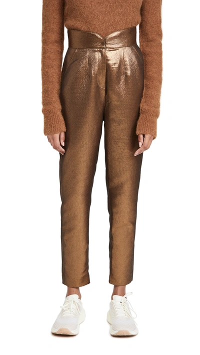 Ronny Kobo Dorothy Lamé-jacquard Tapered Pants In Antique Gold
