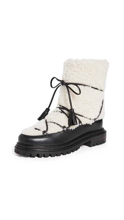 Aquazzura Very Gstaad Shearling And Leather Ankle Boots In White