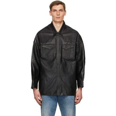 R13 Black Lambskin Oversized Cowboy Shirt