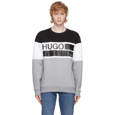 Hugo Grey And Black Fleece Crewneck Sweatshirt In 47 Silver