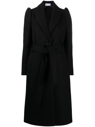 Red Valentino Belted Mid-length Coat In Black