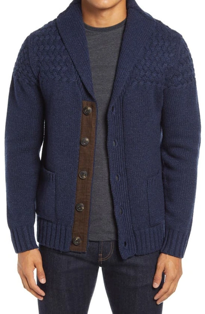 Schott Wool Blend Cardigan Sweater In Navy