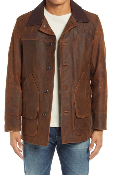 Schott Nubuck Leather Mechanic's Jacket In Brown