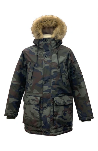 Sean John Water Resistant Camo Hooded Parka With Faux Fur Trim In Camo Print