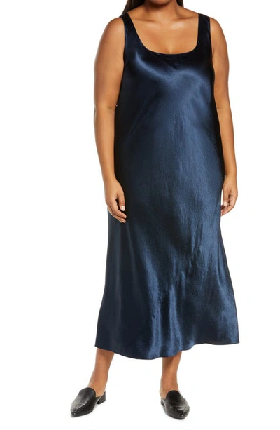 Vince Square Neck Satin Tank Dress In Coastal