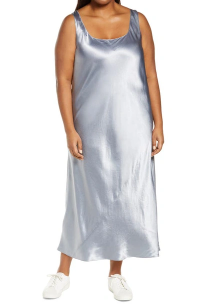 Vince Square Neck Satin Tank Dress In Piero Blue
