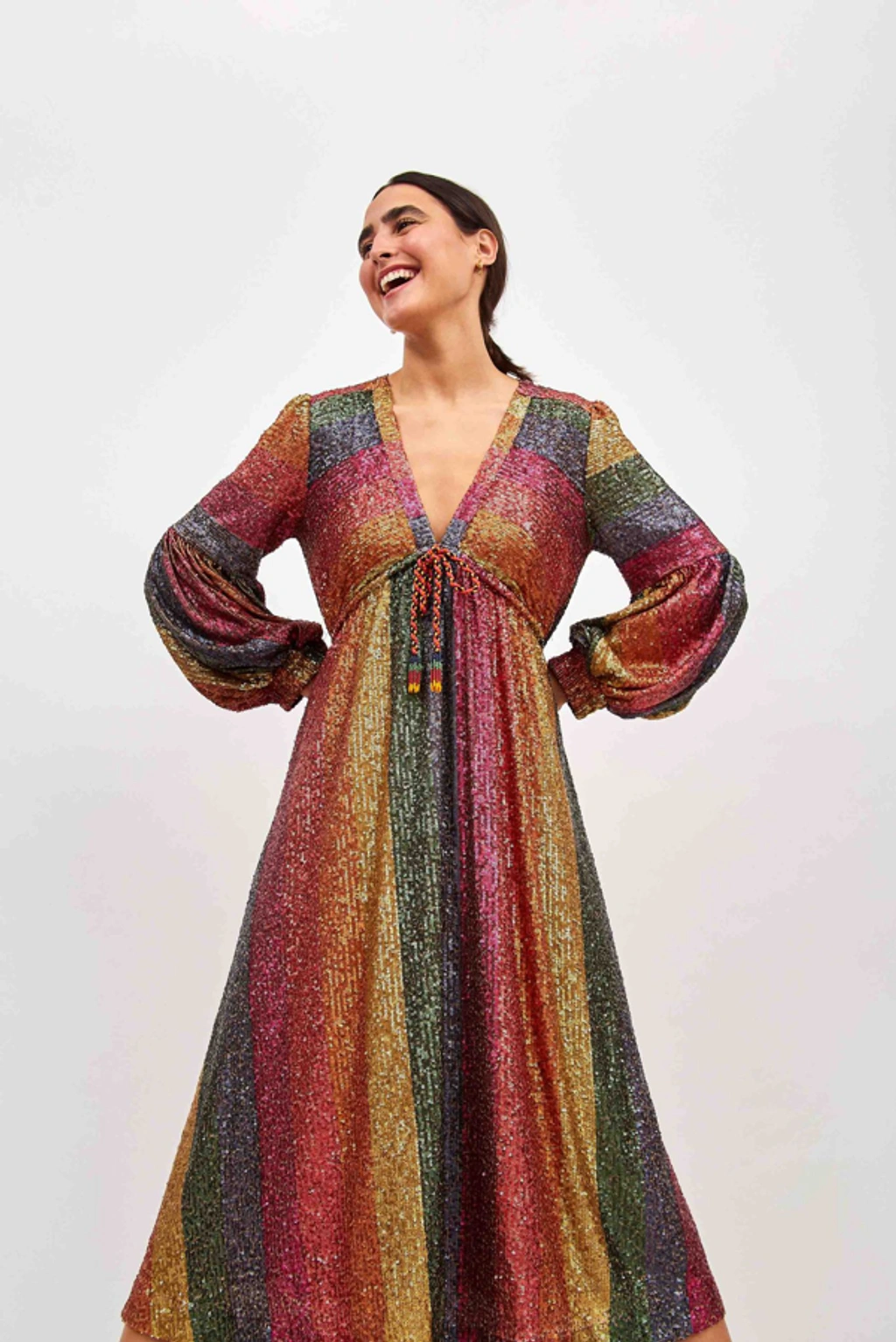 farm rio rainbow sequin mini dress Farm Rio Rainbow Sequin Midi Dress In Multi