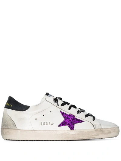 Golden Goose Super-star Sneakers With Glitter And Black Heel Tab In White