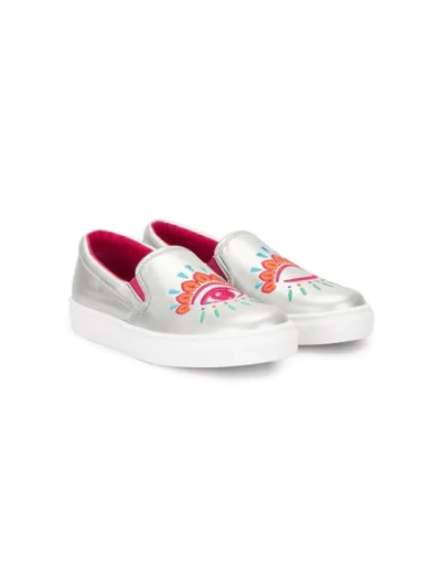 Kenzo Kids' Embroidered Eye Slip-on Trainers In Silver