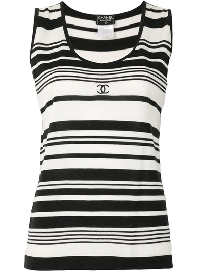 Pre-owned Chanel 1998 Knitted Striped Cc Tank Top In Black